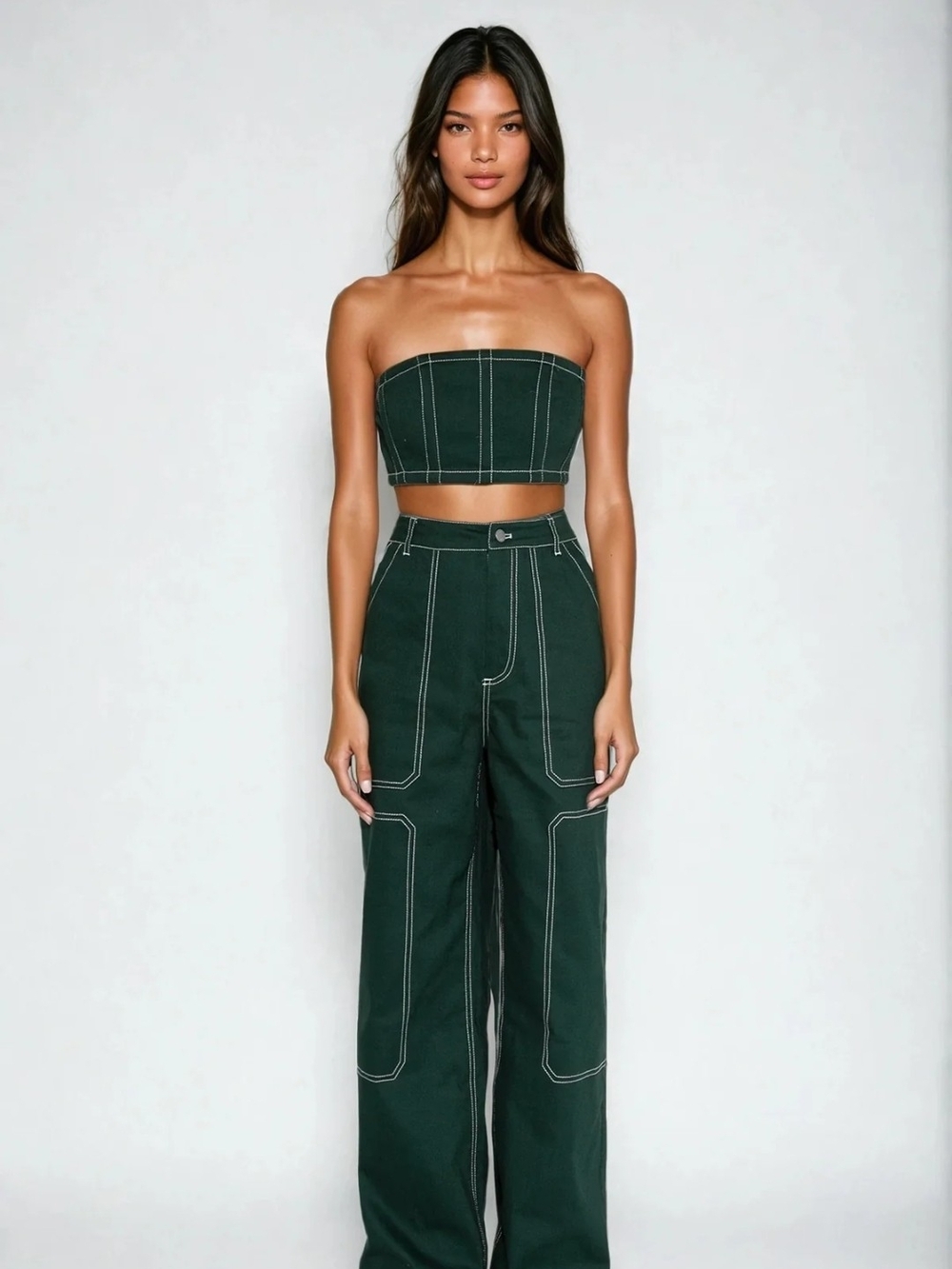 BY.DYLN green strapless top and cargo pants set xsmall small
